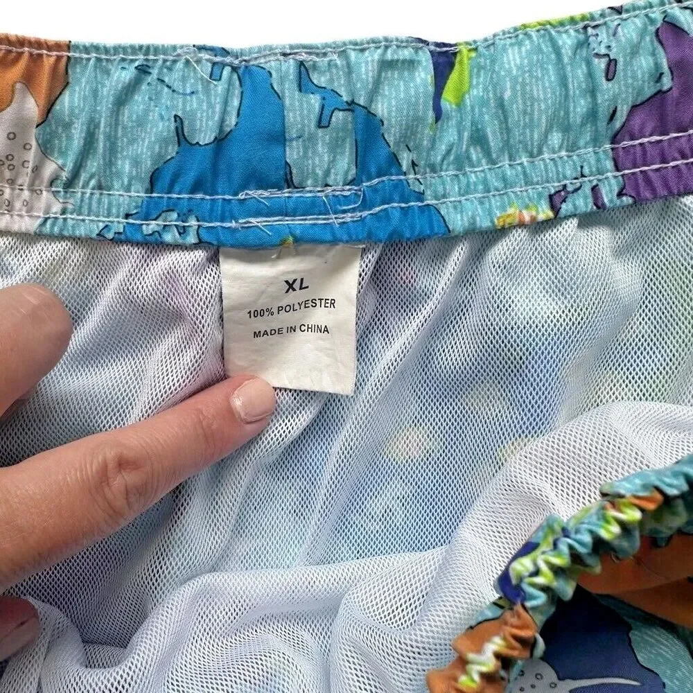 Peter Millar Swimming Trunks Size XL Map Ocean Print Seaside Collection Crown